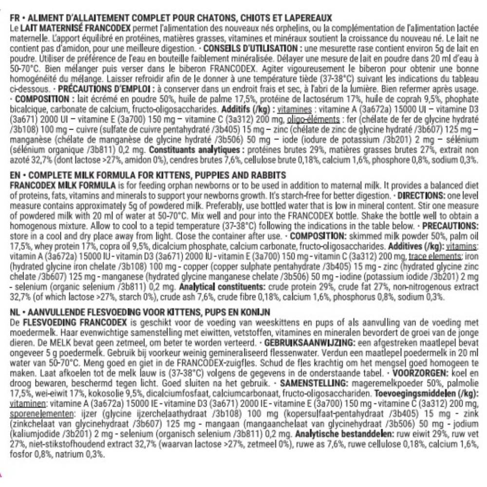 Francodex - Leche maternizada completa 350 g para cachorro, gatito, gazapo - Imagen 4