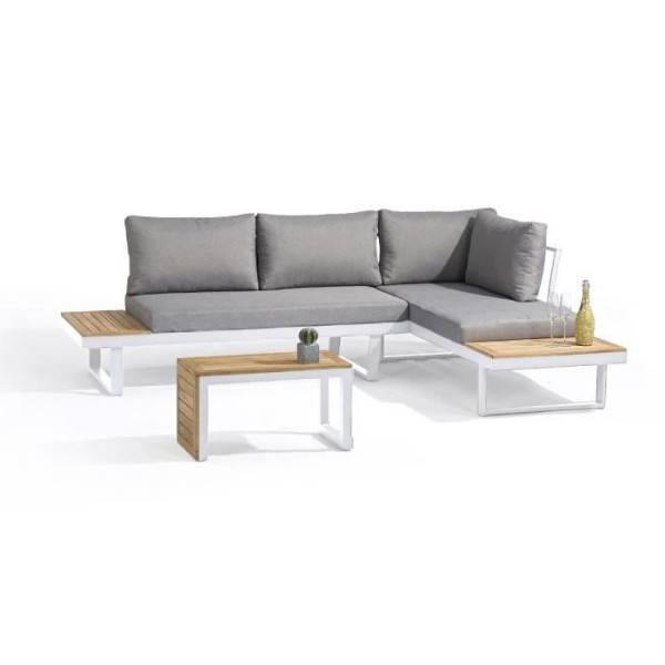 Dcb Garden - Salon de jardin modulable - Aluminium - DCB GARDEN - 4 places - TOKYO - Blanc et bois d'acacia - Image 1