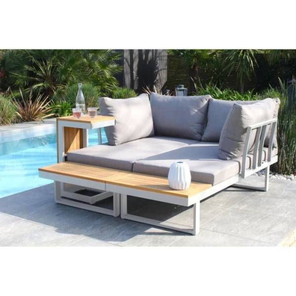 Dcb Garden - Salon de jardin modulable - Aluminium - DCB GARDEN - 4 places - TOKYO - Blanc et bois d'acacia - Image 2