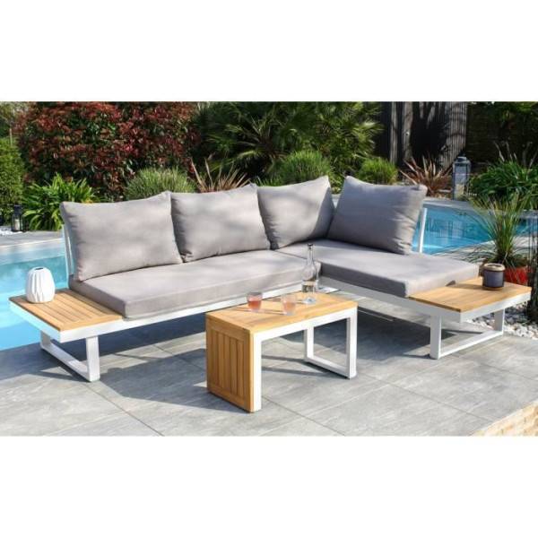 Dcb Garden - Salon de jardin modulable - Aluminium - DCB GARDEN - 4 places - TOKYO - Blanc et bois d'acacia - Image 6