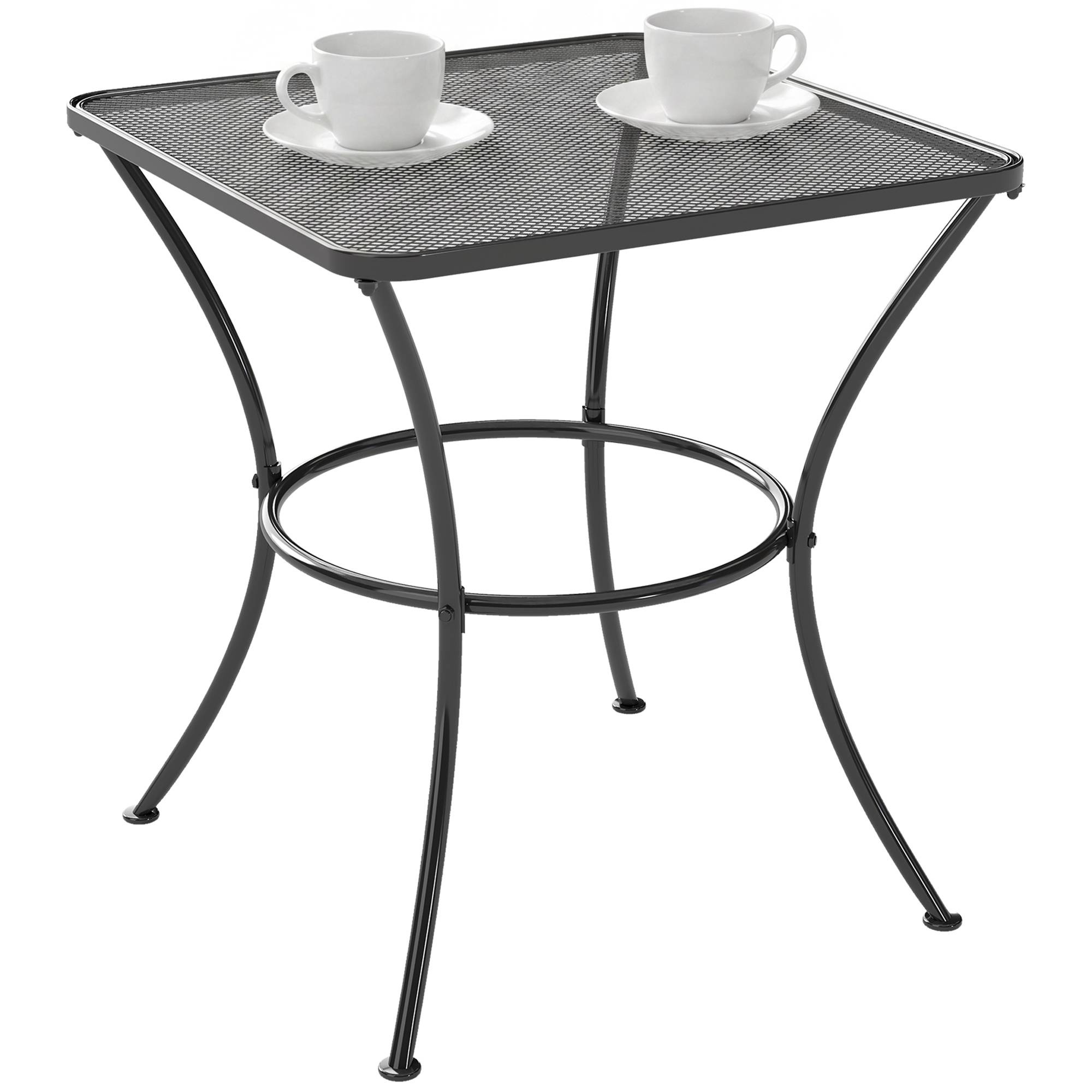 Table de jardin carrée en acier avec plateau perforé, 45 x 45 x 50 cm, noire