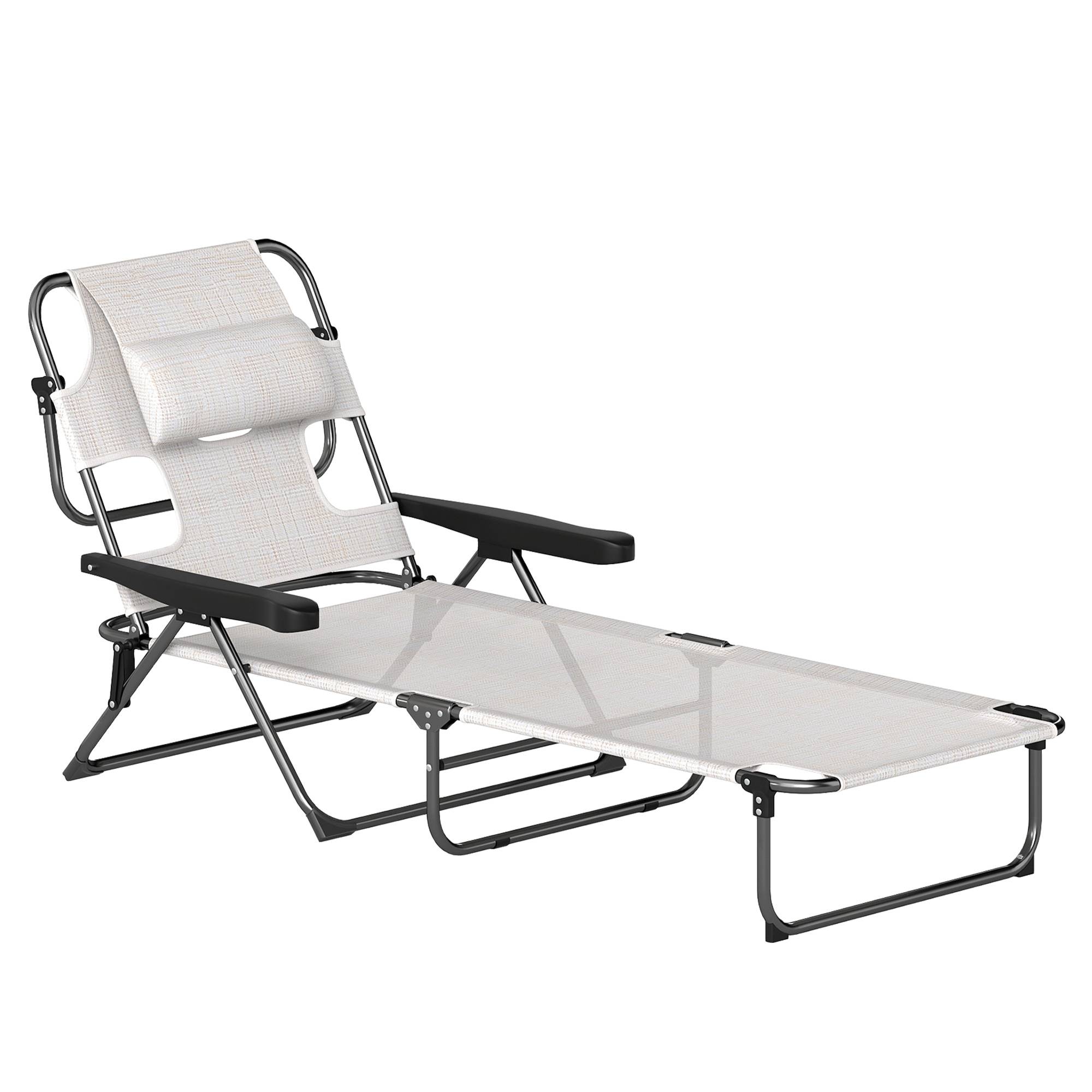 Outsunny - Chaise Longue Pliante avec appuie-tête, trou de lecture, dossier inclinable en Textilène Crème - Outsunny - Image 1