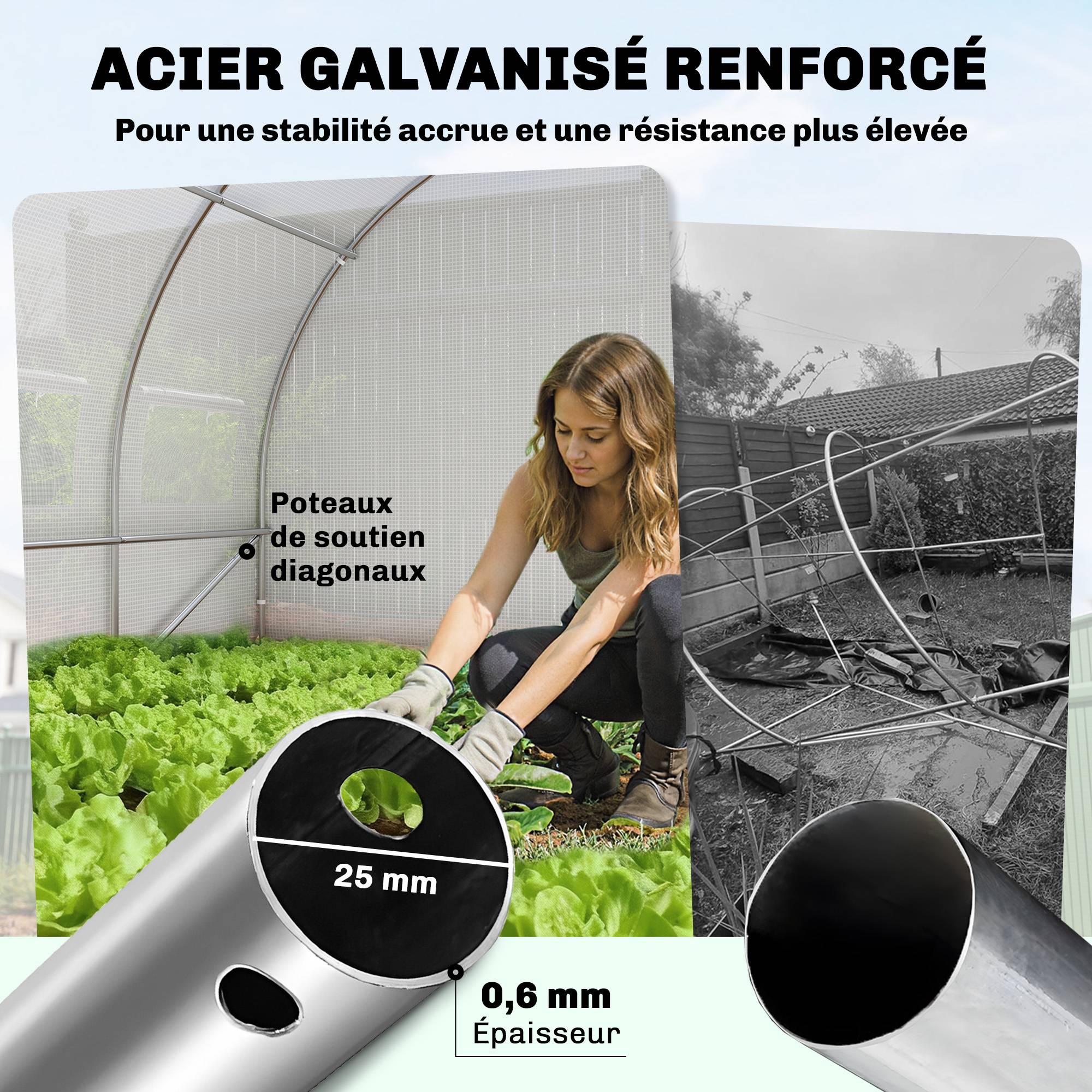 ComfortXL - Serre tunnel de jardin 18 m² en acier galvanisé et PE blanc 295 x 597 x 200 cm pour potager avec 12 fenêtres - Image 4