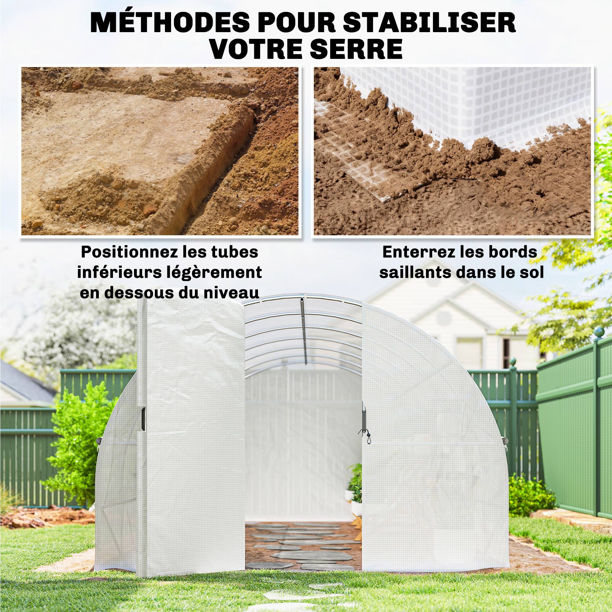ComfortXL - Serre tunnel de jardin 18 m² en acier galvanisé et PE blanc 295 x 597 x 200 cm pour potager avec 12 fenêtres - Image 8