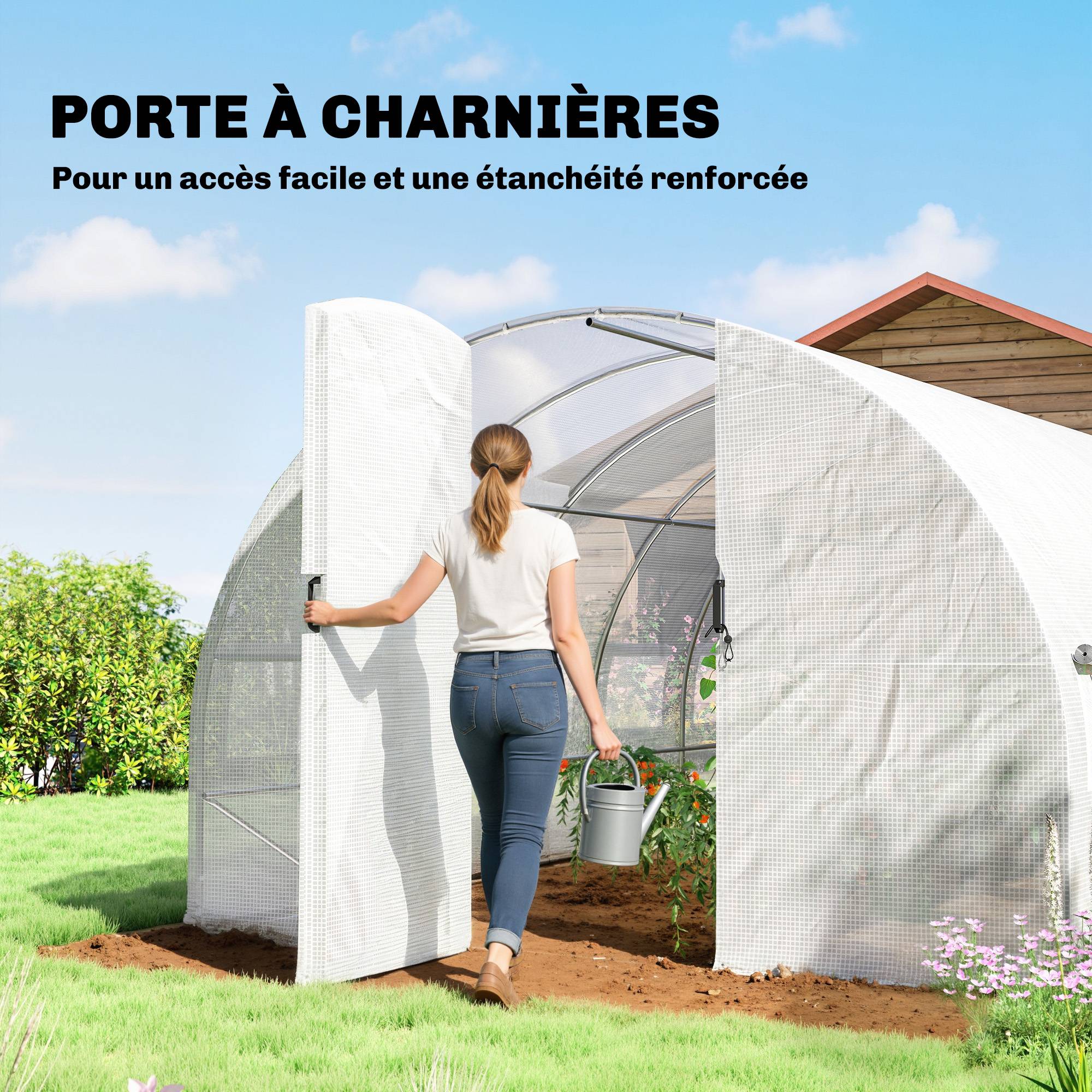 ComfortXL - Serre tunnel de jardin 18 m² en acier galvanisé et PE blanc 295 x 597 x 200 cm pour potager avec 12 fenêtres - Image 6