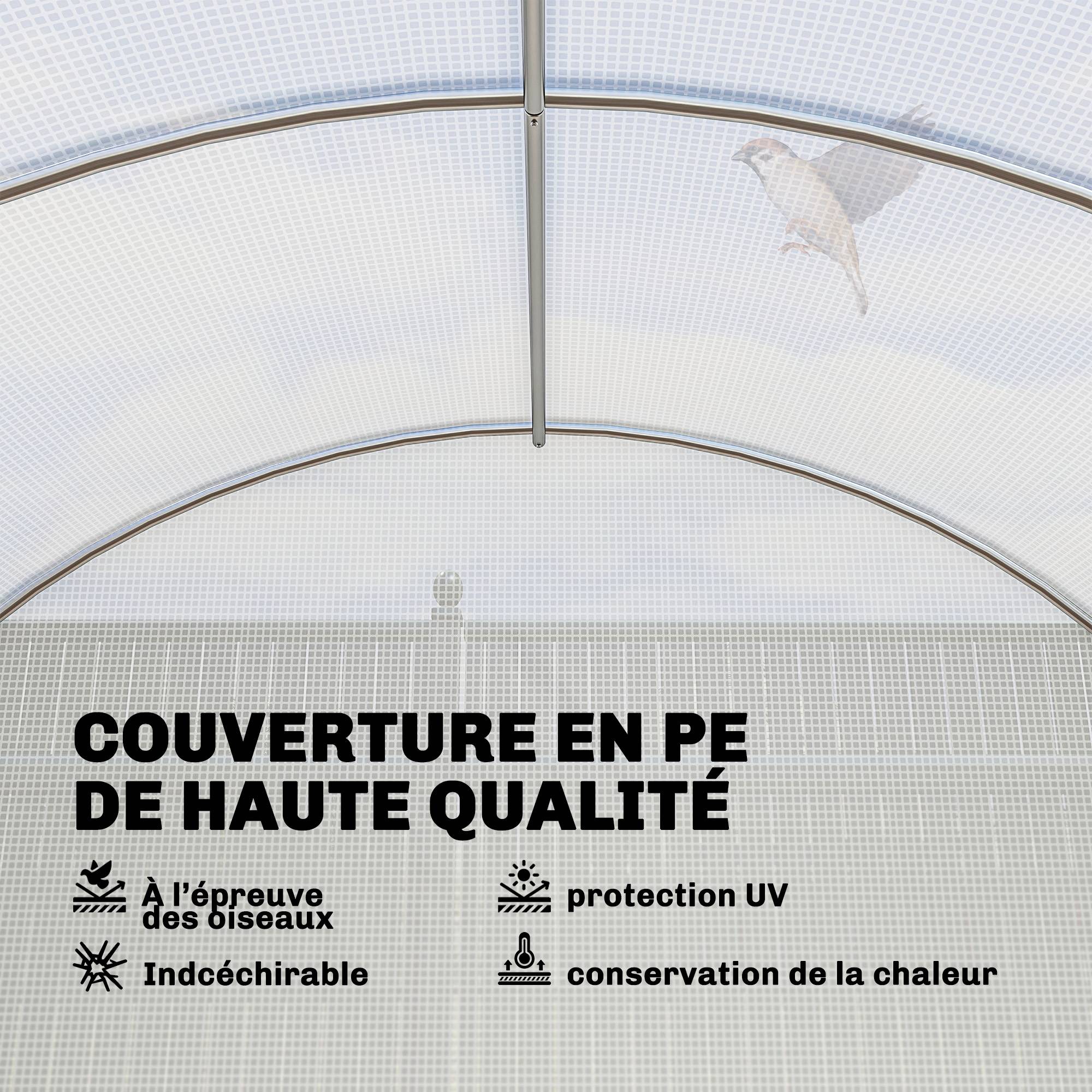 ComfortXL - Serre tunnel de jardin 18 m² en acier galvanisé et PE blanc 295 x 597 x 200 cm pour potager avec 12 fenêtres - Image 5