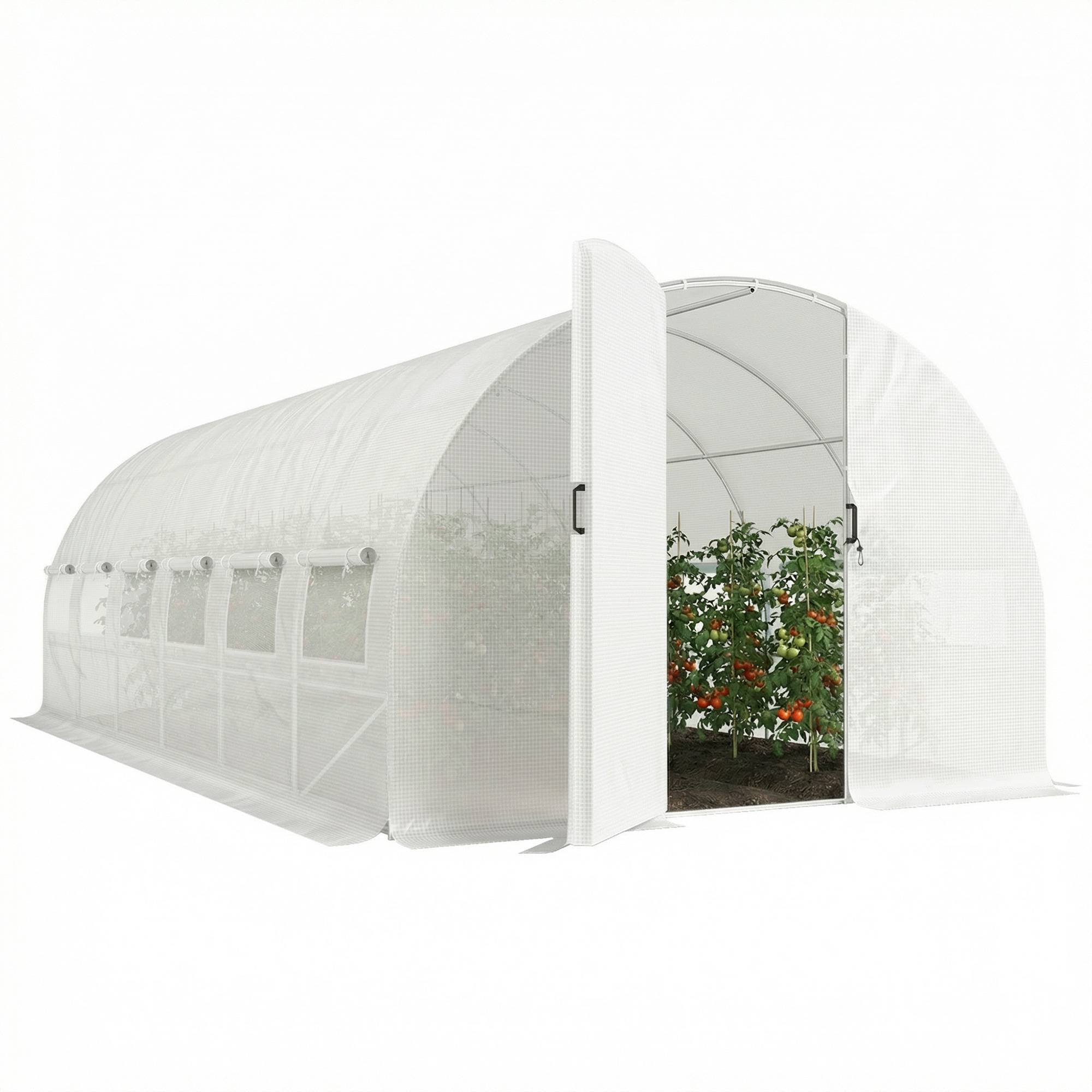 ComfortXL - Serre tunnel de jardin 18 m² en acier galvanisé et PE blanc 295 x 597 x 200 cm pour potager avec 12 fenêtres - Image 2