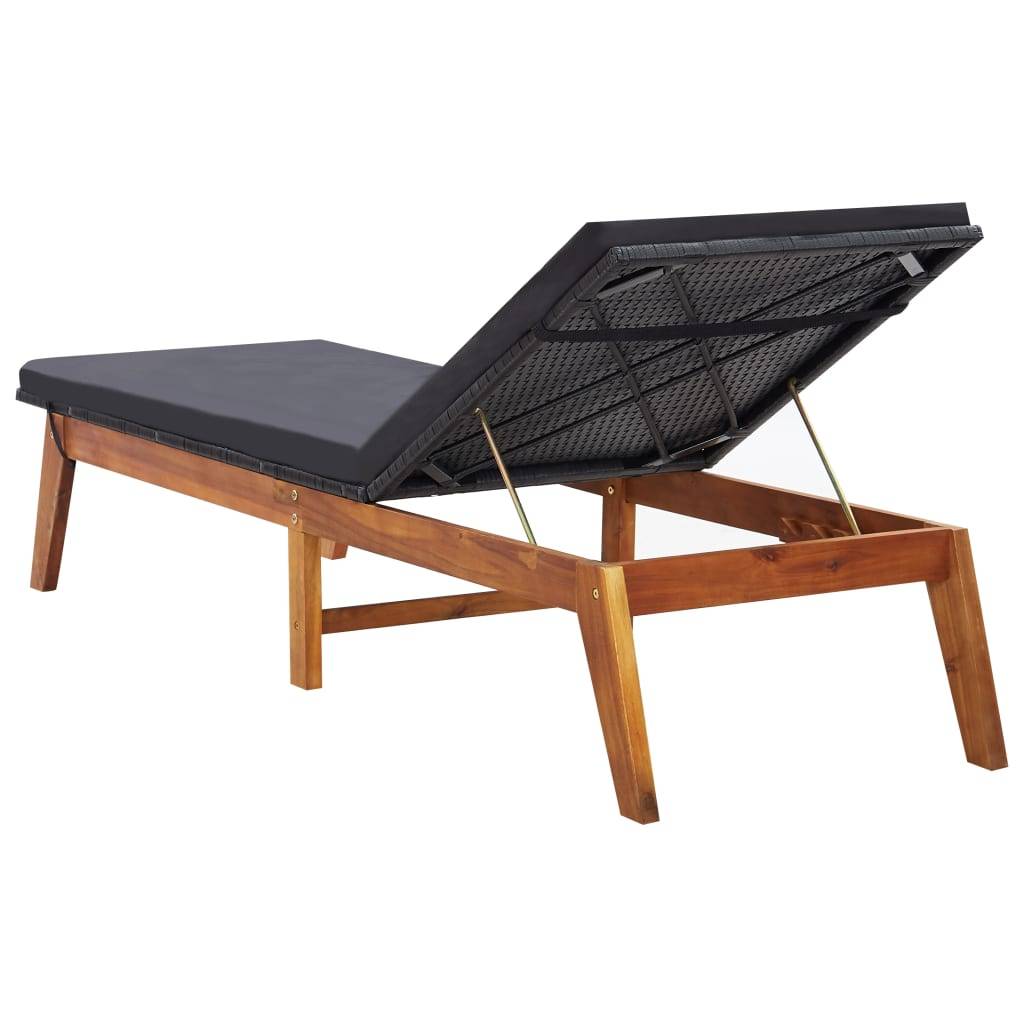 Helloshop26 - Transat chaise longue bain de soleil lit de jardin terrasse meuble d'extérieur et coussin résine tressée et bois d'acacia massif - Imagen 4