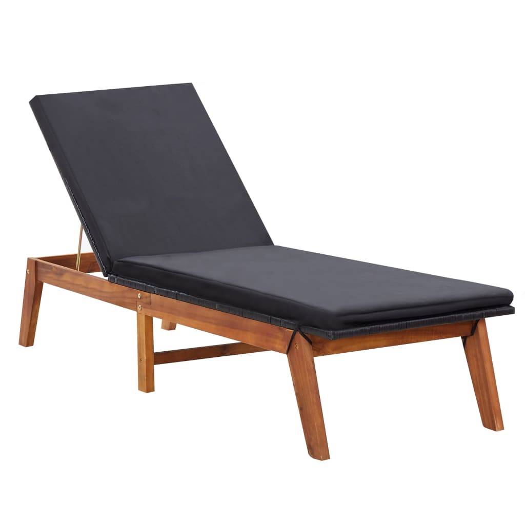 Helloshop26 - Transat chaise longue bain de soleil lit de jardin terrasse meuble d'extérieur et coussin résine tressée et bois d'acacia massif - Imagen 1