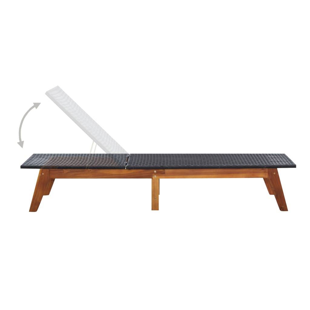 Helloshop26 - Transat chaise longue bain de soleil lit de jardin terrasse meuble d'extérieur et coussin résine tressée et bois d'acacia massif - Imagen 3