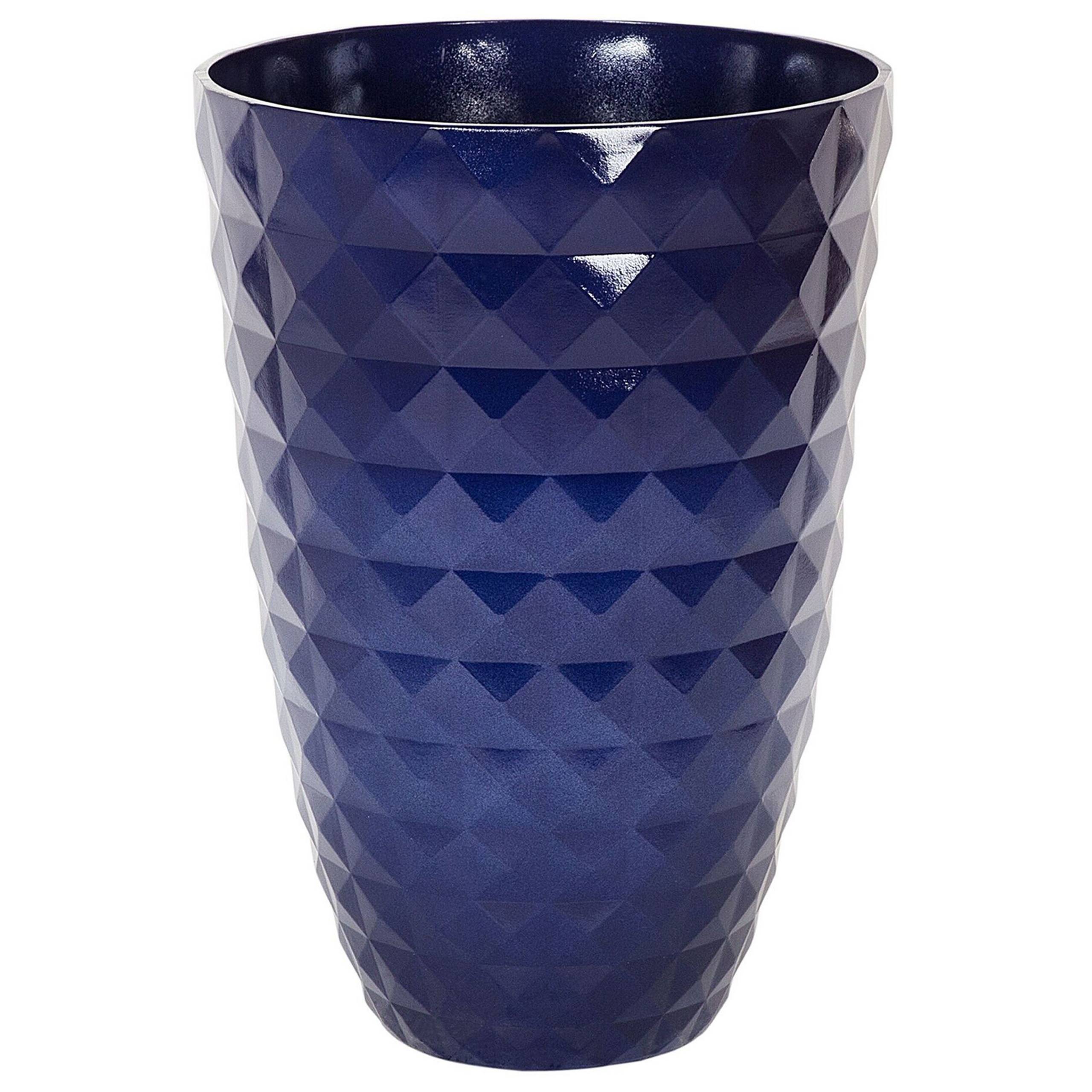 Beliani - Haut Cache-Pot Bleu Marine en Fibre d'Argile et Verre 42 cm Diamètre Rond avec Relief Pot de Fleurs Idéal pour Extérieur et Intérieur - Imagen 1