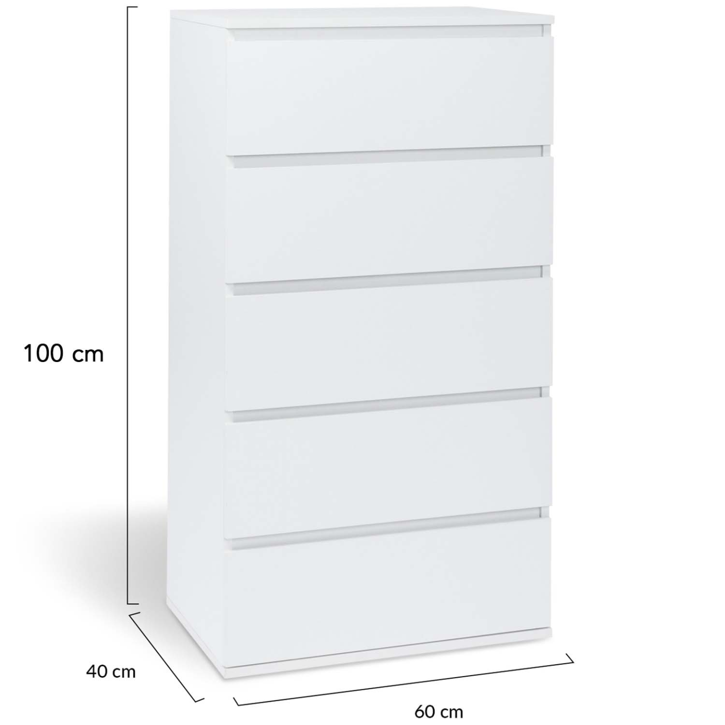 Chiffonnier 5 tiroirs TOMI 60 cm commode semainier bois blanc - Image 5