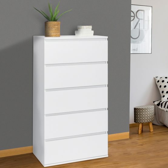 Chiffonnier 5 tiroirs TOMI 60 cm commode semainier bois blanc - Image 1