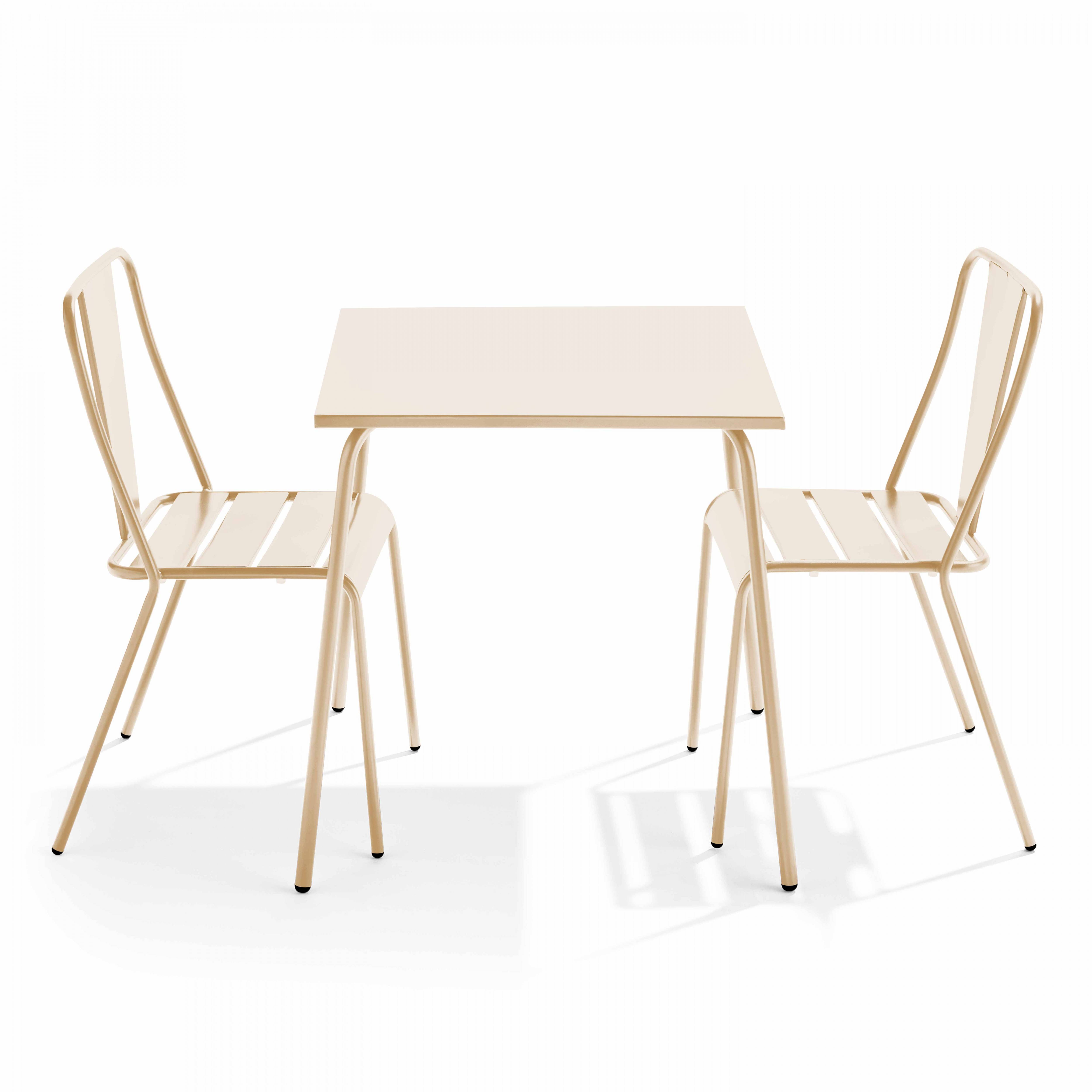 Oviala - Ensemble table de jardin carrée et 2 chaises bistrot ivoire Palavas - Oviala - Imagen 1