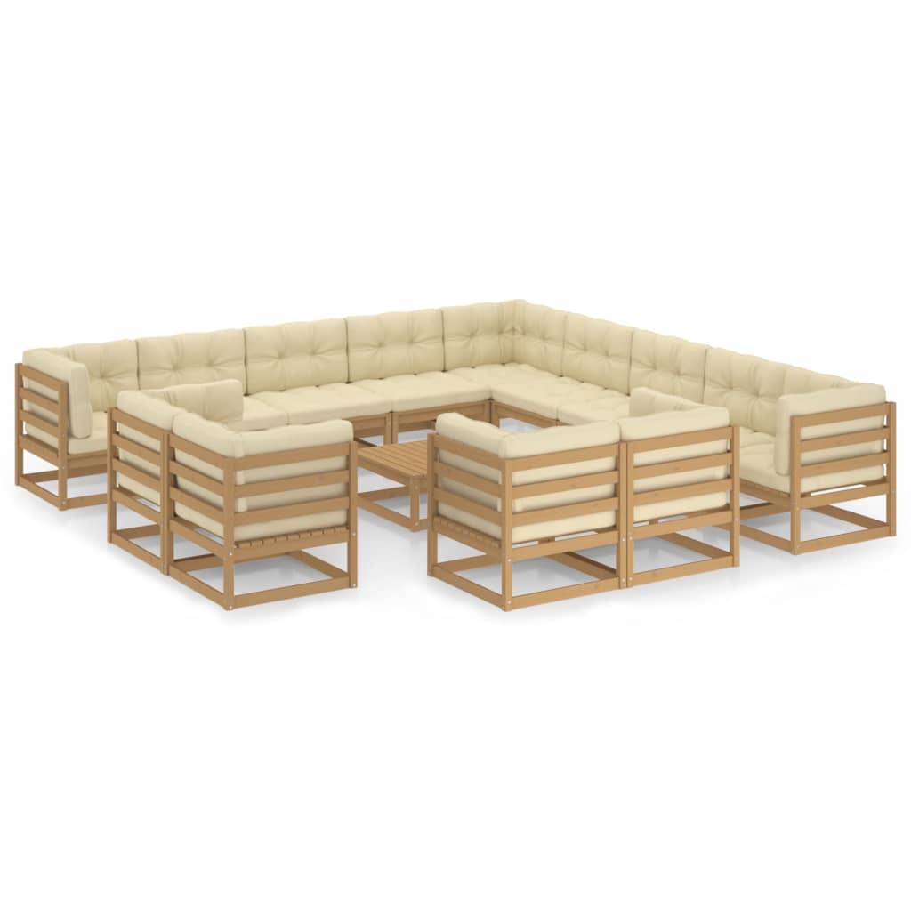 Helloshop26 - Salon de jardin meuble d'extérieur ensemble de mobilier 14 pièces avec coussins marron miel bois de pin - Imagen 2