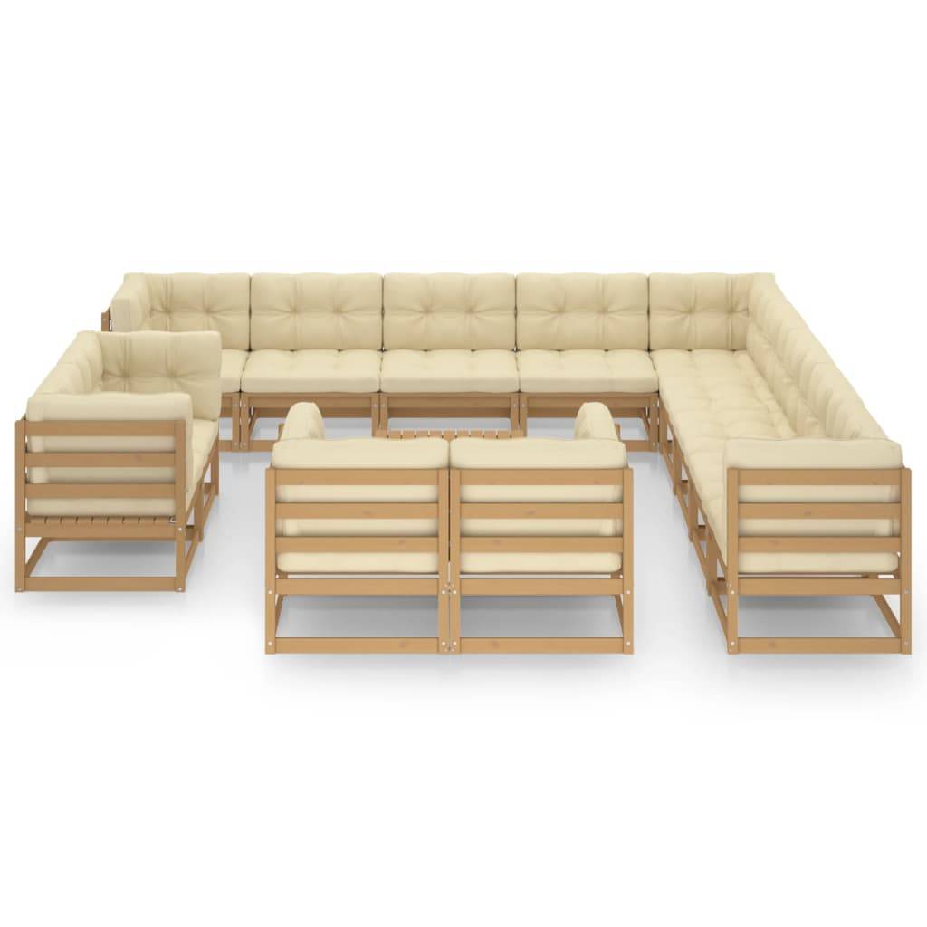 Helloshop26 - Salon de jardin meuble d'extérieur ensemble de mobilier 14 pièces avec coussins marron miel bois de pin - Imagen 1