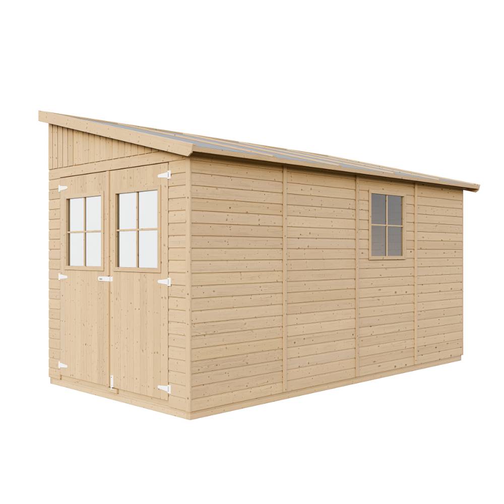 Timbela - Abri de Jardin en Bois Naturel H243x216x416 cm / 8 m² sans paroi latérale avec fenêtres - 17 mm d’épaisseur - Timbela M340 - Image 3