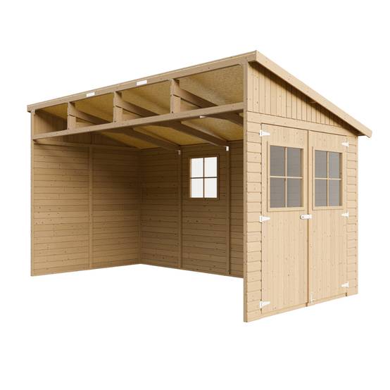 Timbela - Abri de Jardin en Bois Naturel H243x216x416 cm / 8 m² sans paroi latérale avec fenêtres - 17 mm d’épaisseur - Timbela M340 - Image 4