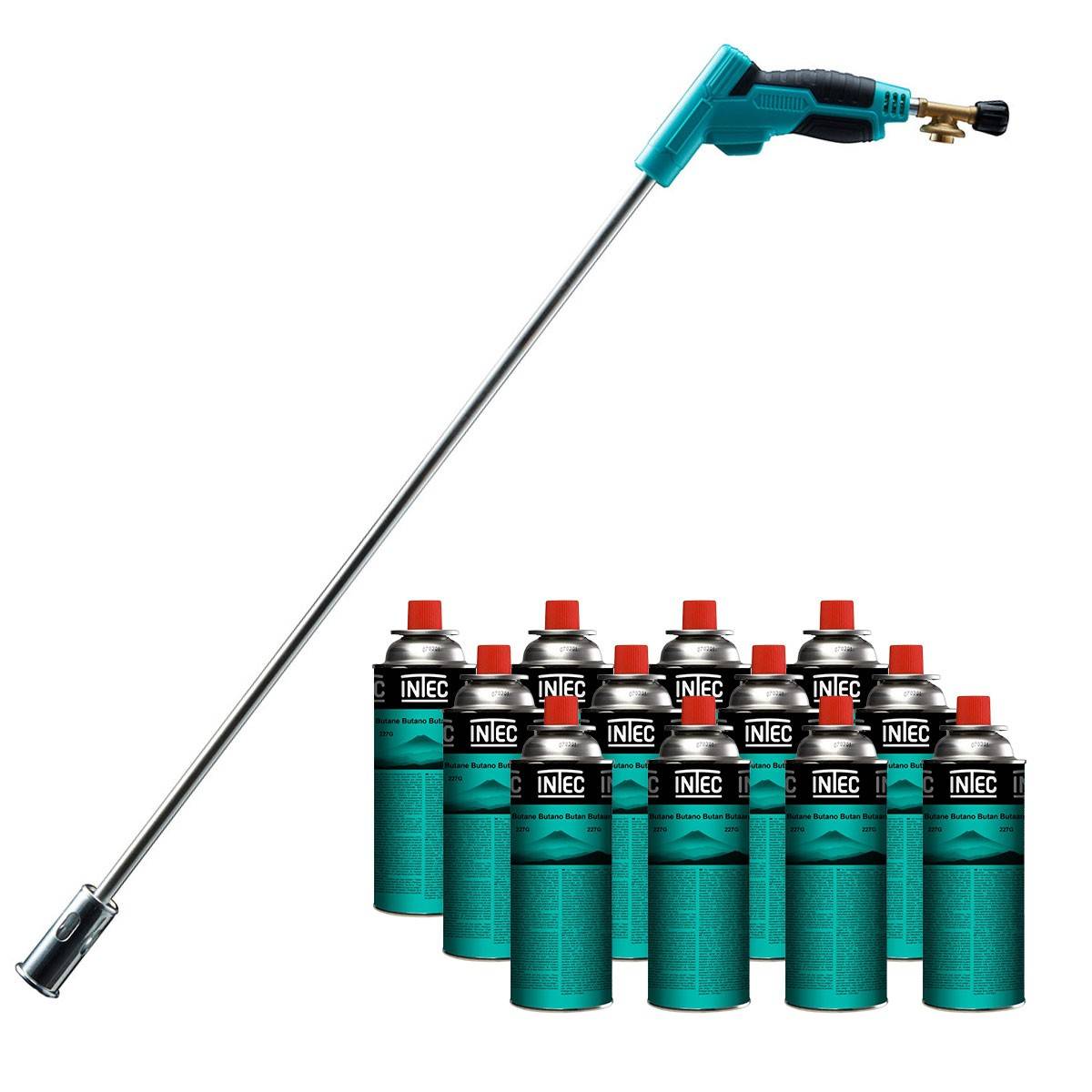 Intec - Désherbeur thermique Brule Herbes Allumage piezo + 12 cartouches 250g + Adaptateur multi cartouches INTEC - Imagen 1