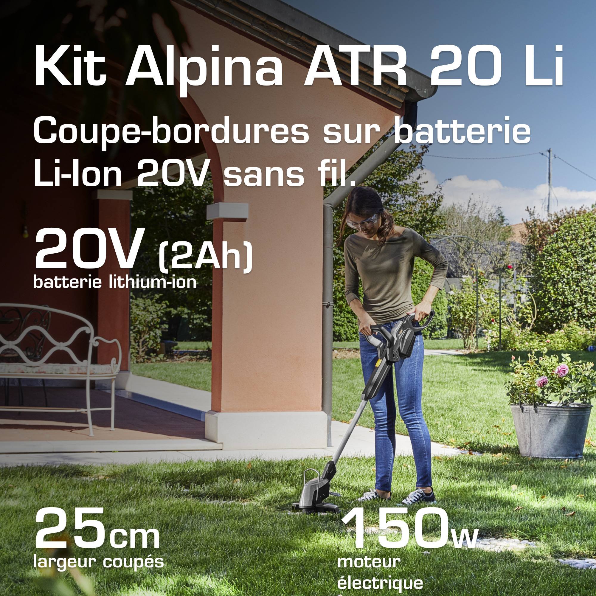 Alpina - Coupe-bordures sans fil ATR 20 Li K, 20V, tête réglable, batterie et chargeur inclus - ALPINA - Imagen 2
