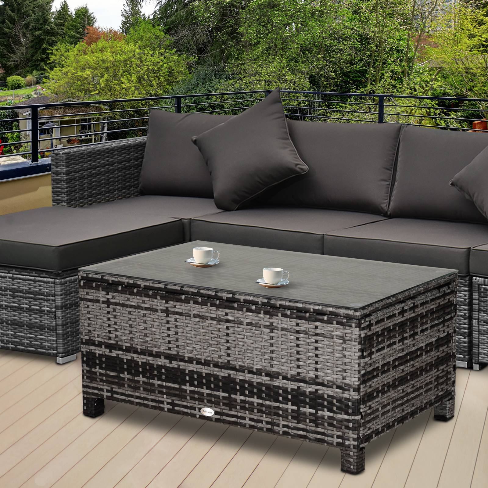 Table basse jardin polyrattan gris 85x50x39cm, pratique pour balcon et terrasse - Image 2