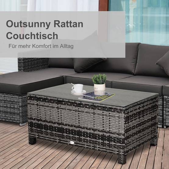 Table basse jardin polyrattan gris 85x50x39cm, pratique pour balcon et terrasse - Image 6