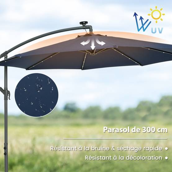 Costway - Parasol Déporté Inclinable 3x3M, Parasol de Jardin Extérieur Lumineux Solaire avec 2 Sacs de Sable, Protection UV, (Bleu, Octogonal) - Image 1
