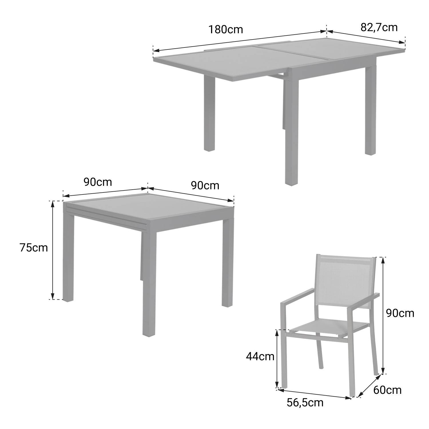 Happy Garden - Salon de jardin LAMPEDUSA extensible en textilène gris 8 places - aluminium anthracite - HAPPY GARDEN - Imagen 9