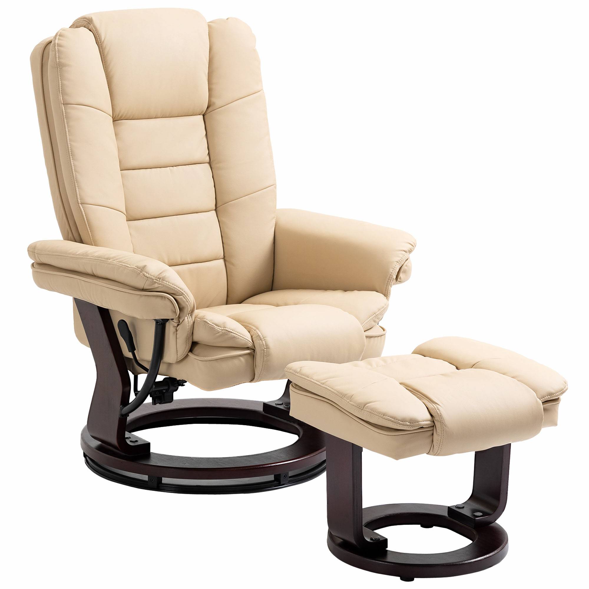 Sans Marque - Fauteuil relax inclinable 135° grand confort pivotant 360° avec repose-pieds revêtement PU beige - Image 1