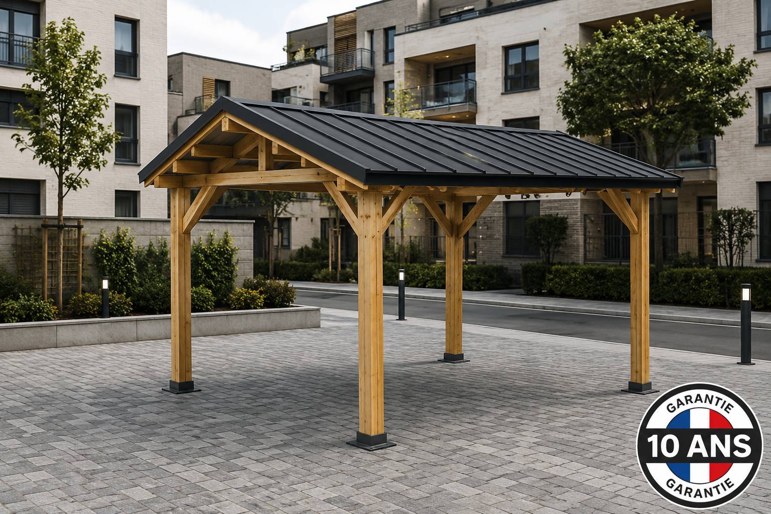 Carport SUR MESURE  deux pentes 350 c x 4 poteaux, bois DOUGLAS Français  (Charpente en bois-auvent-abri voiture). Garantie 10 ans - Image 2