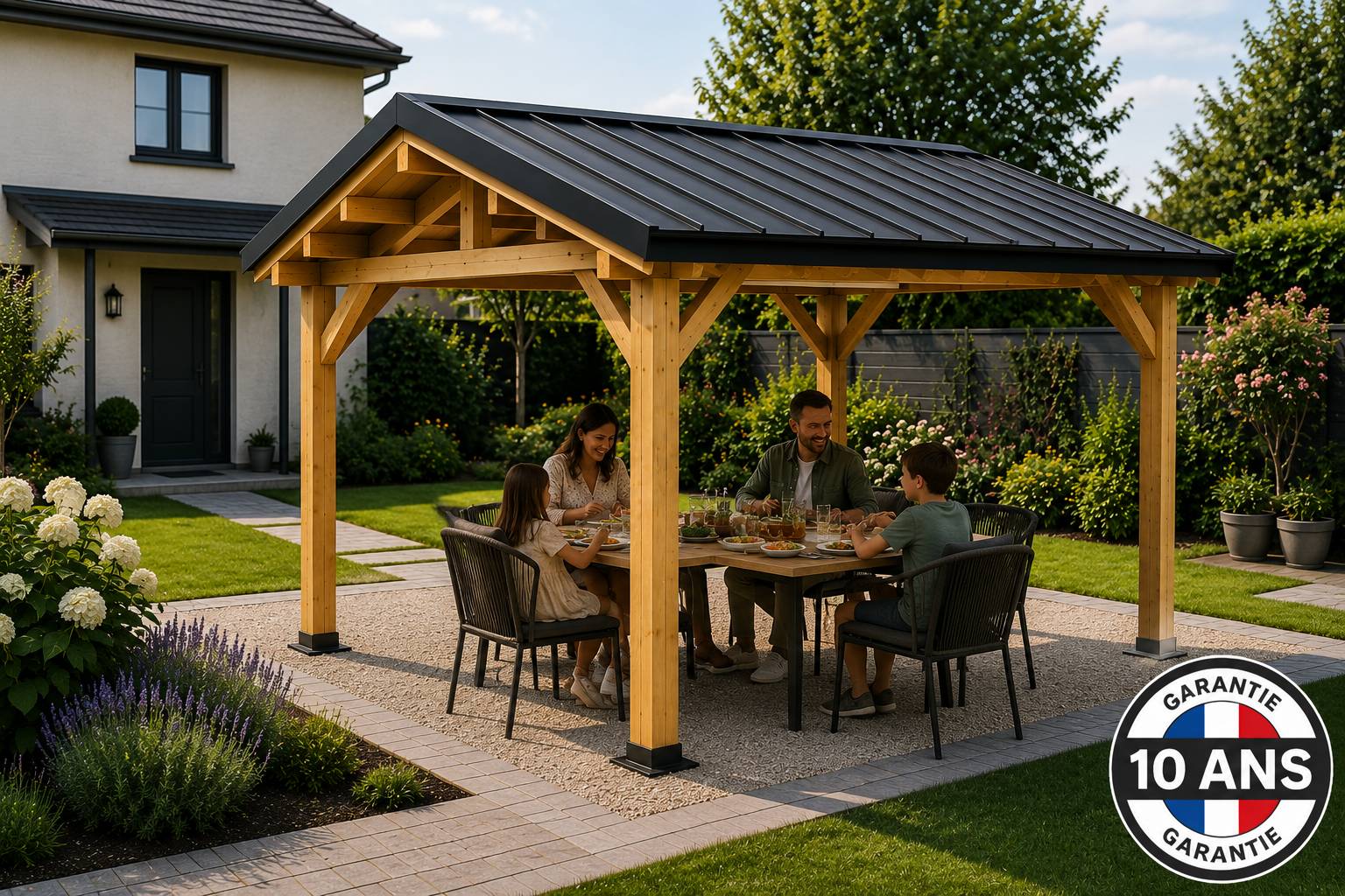 Carport SUR MESURE  deux pentes 350 c x 4 poteaux, bois DOUGLAS Français  (Charpente en bois-auvent-abri voiture). Garantie 10 ans - Image 3