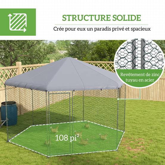 Enclos Poulailler Acier Extérieur Bâche Couverte Parc Grillagé 10m² Argent - ComfortXL Outdoor Living - Image 8