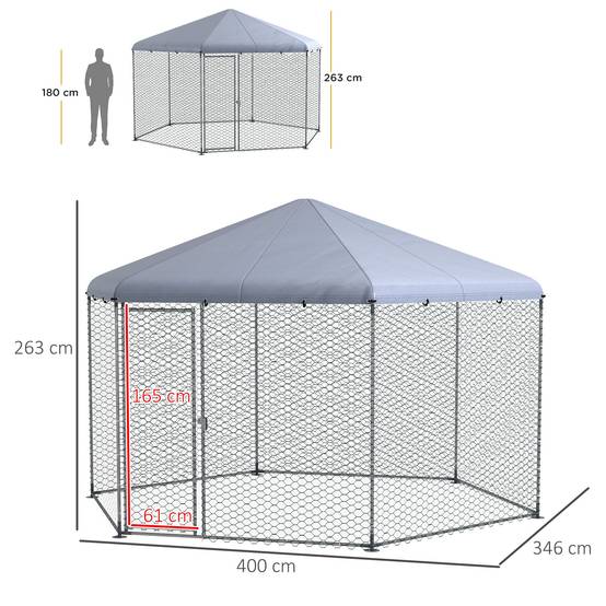 Enclos Poulailler Acier Extérieur Bâche Couverte Parc Grillagé 10m² Argent - ComfortXL Outdoor Living - Image 5