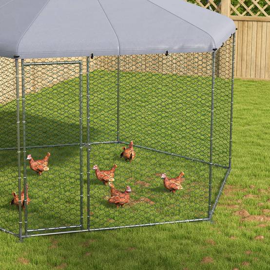 Enclos Poulailler Acier Extérieur Bâche Couverte Parc Grillagé 10m² Argent - ComfortXL Outdoor Living - Image 10