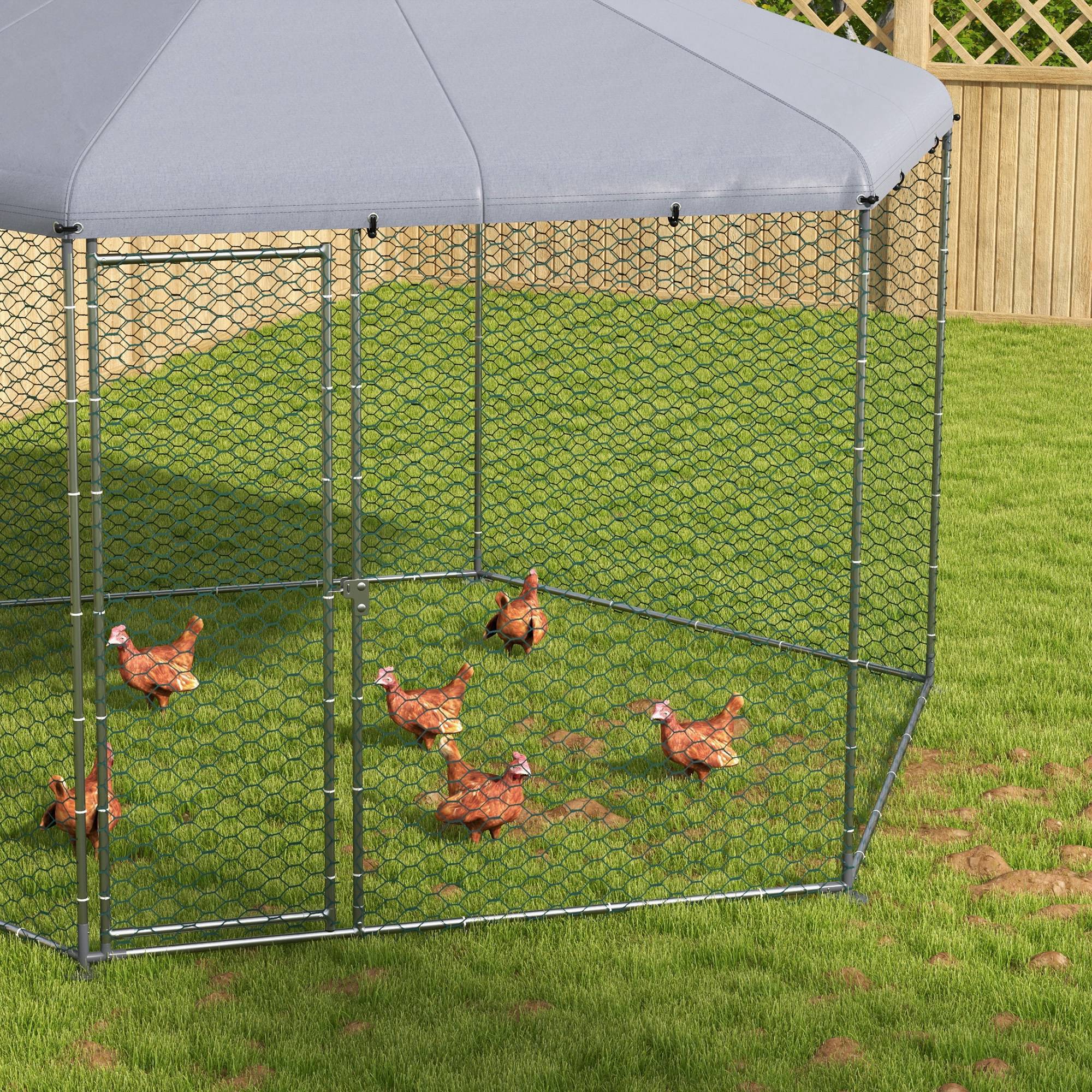 Enclos Poulailler Acier Extérieur Bâche Couverte Parc Grillagé 10m² Argent - ComfortXL Outdoor Living - Image 10