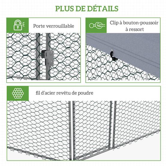 Enclos Poulailler Acier Extérieur Bâche Couverte Parc Grillagé 10m² Argent - ComfortXL Outdoor Living - Image 9
