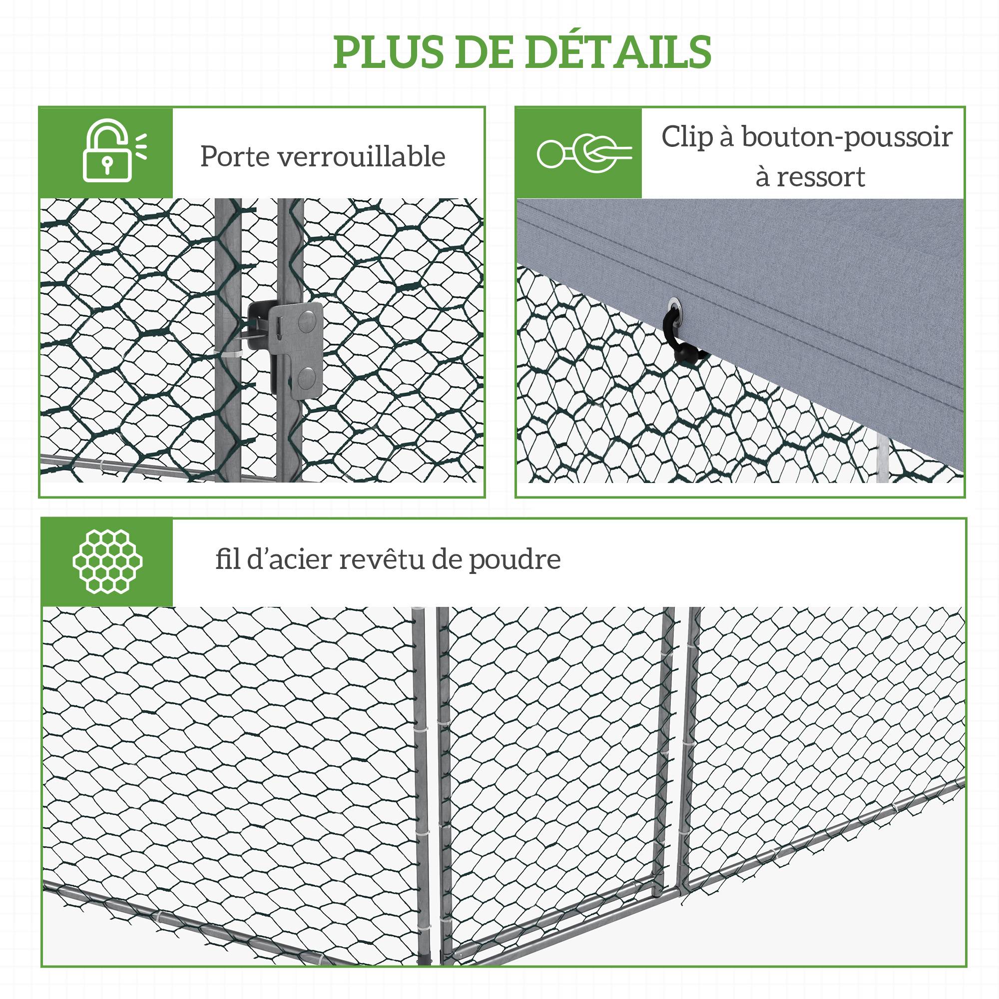 Enclos Poulailler Acier Extérieur Bâche Couverte Parc Grillagé 10m² Argent - ComfortXL Outdoor Living - Image 9