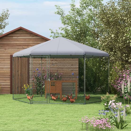 Enclos Poulailler Acier Extérieur Bâche Couverte Parc Grillagé 10m² Argent - ComfortXL Outdoor Living - Image 3