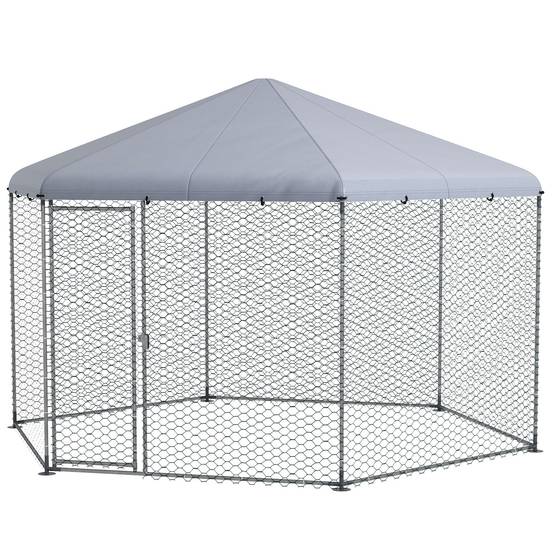 Enclos Poulailler Acier Extérieur Bâche Couverte Parc Grillagé 10m² Argent - ComfortXL Outdoor Living - Image 2
