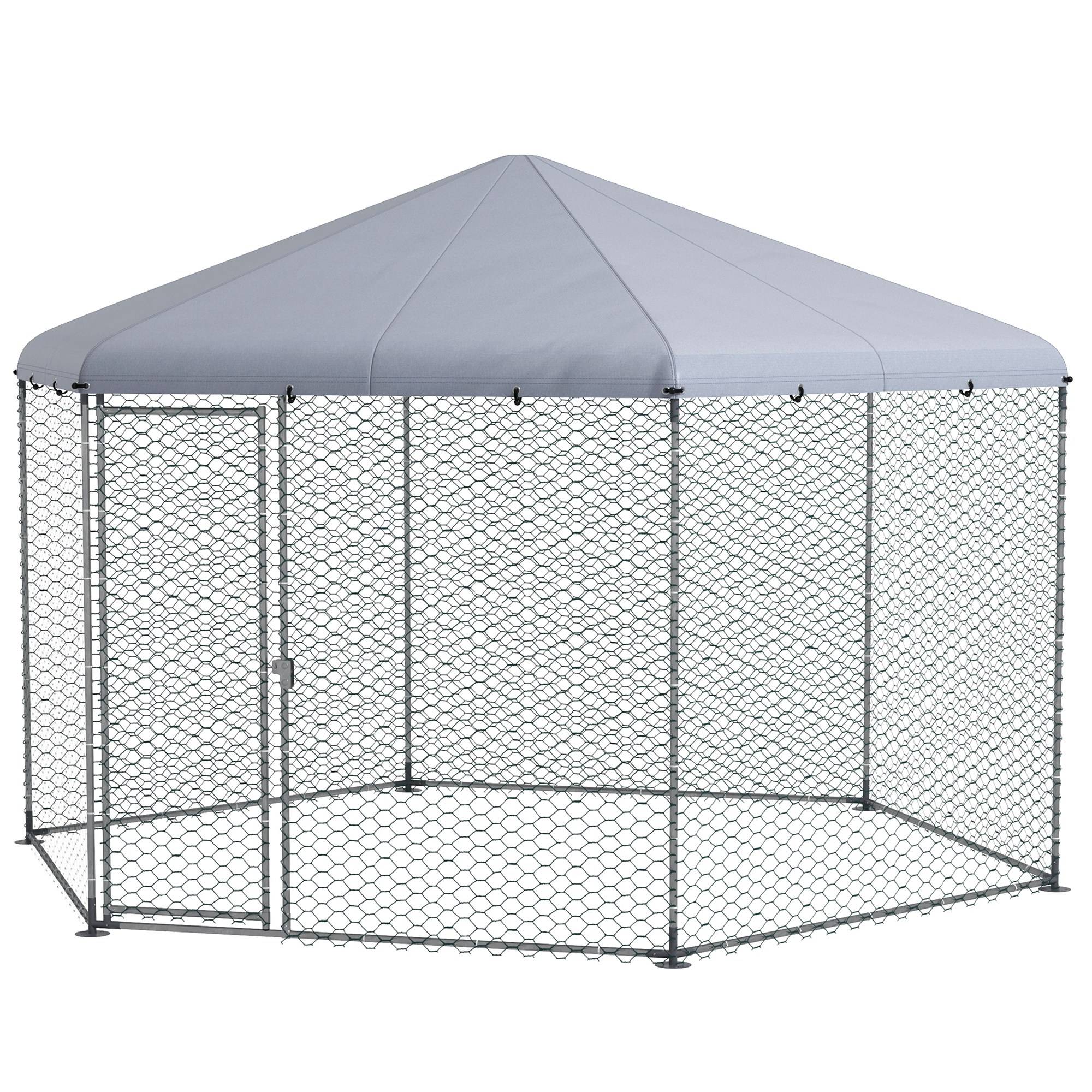 Enclos Poulailler Acier Extérieur Bâche Couverte Parc Grillagé 10m² Argent - ComfortXL Outdoor Living - Image 2