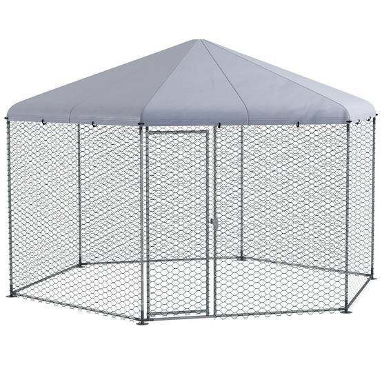 Enclos Poulailler Acier Extérieur Bâche Couverte Parc Grillagé 10m² Argent - ComfortXL Outdoor Living - Image 1