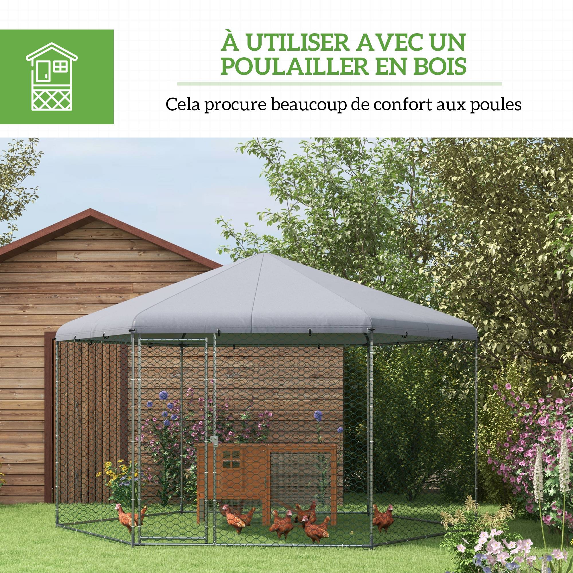 Enclos Poulailler Acier Extérieur Bâche Couverte Parc Grillagé 10m² Argent - ComfortXL Outdoor Living - Image 7