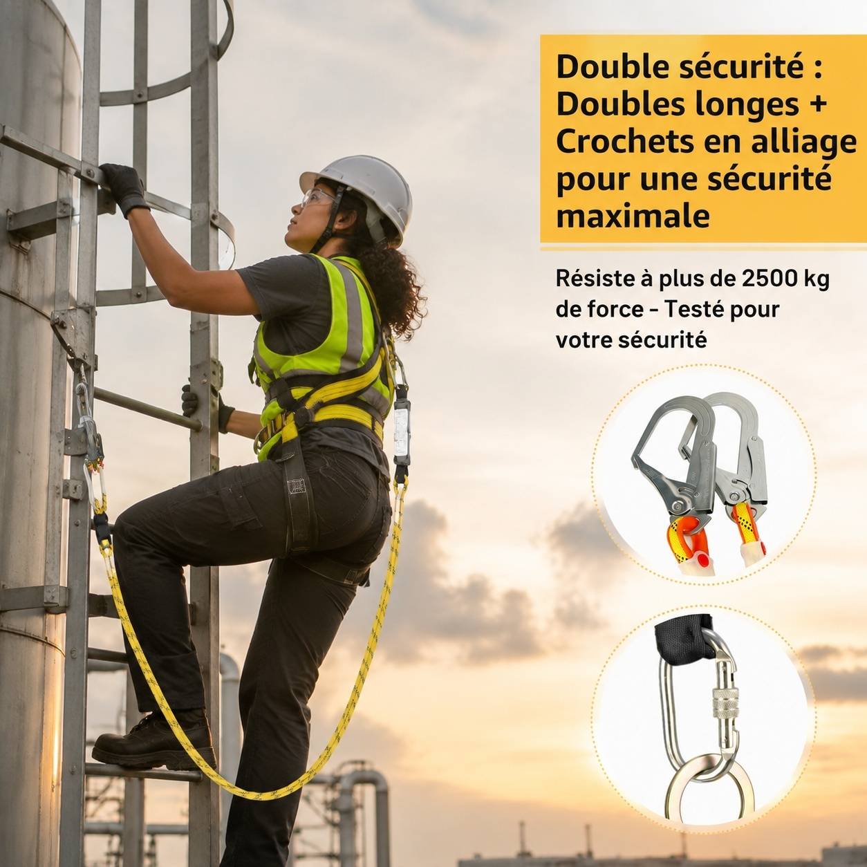 Harnais de Sécurité Anti-Chute Corps Entier Réglable avec Longe Double Certifié EN 361 354 355 - Image 3