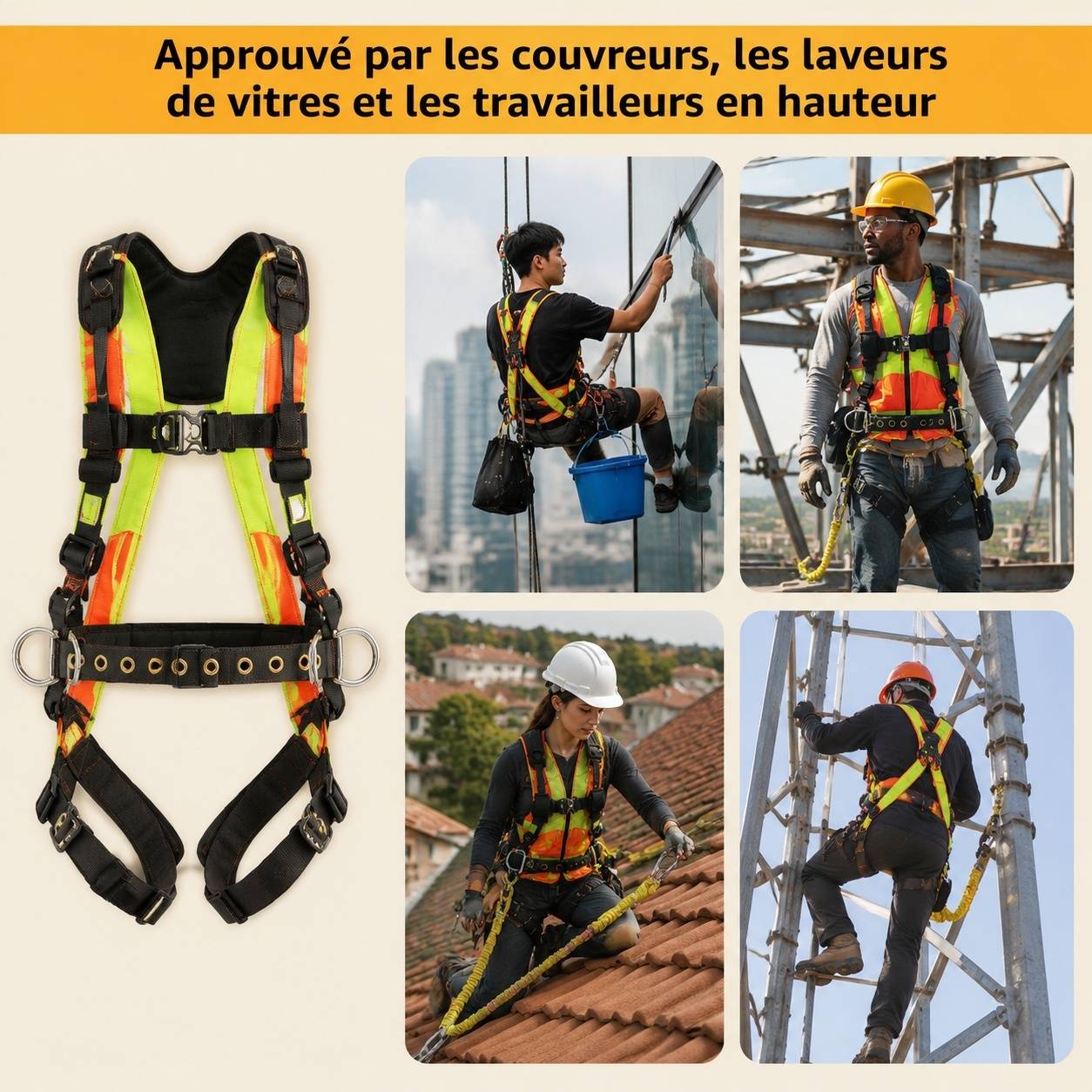 Harnais de Sécurité Anti-Chute Corps Entier Réglable avec Longe Double Certifié EN 361 354 355 - Image 7