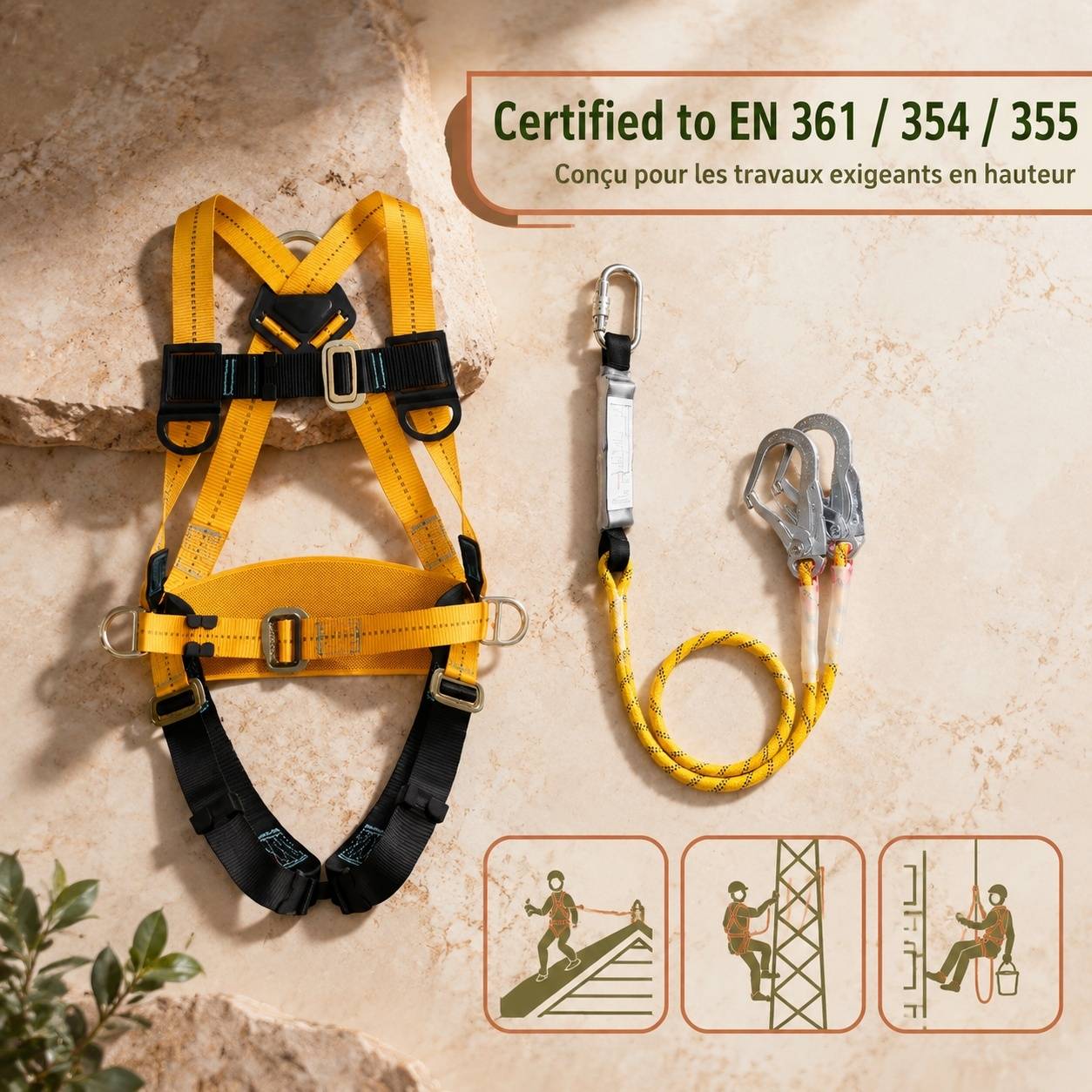Harnais de Sécurité Anti-Chute Corps Entier Réglable avec Longe Double Certifié EN 361 354 355 - Image 2