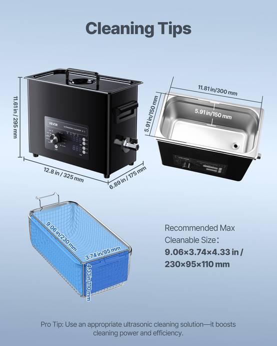 Vevor - VEVOR Nettoyeur à ultrasons 6 L, inox 304, 40 kHz, 3 transducteurs, panier et boule de nettoyage, minuterie et température réglables. - Image 6