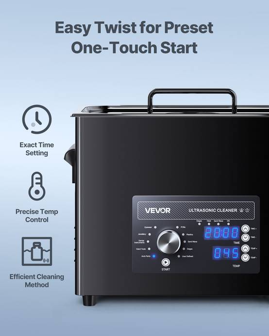 Vevor - VEVOR Nettoyeur à ultrasons 6 L, inox 304, 40 kHz, 3 transducteurs, panier et boule de nettoyage, minuterie et température réglables. - Image 3
