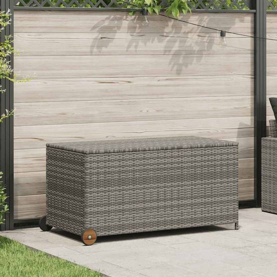 Coffre à Coussins Résine Tressée à Roulettes avec Levage à Gaz pour Jardin Gris Clair 120x65x61 cm – ComfortXL Outdoor Living - Image 1