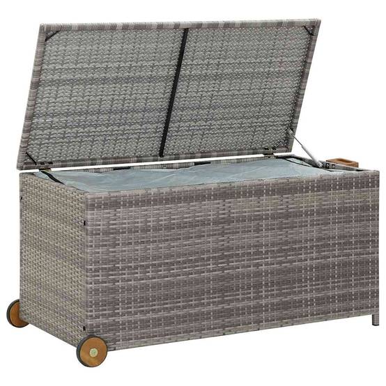 Coffre à Coussins Résine Tressée à Roulettes avec Levage à Gaz pour Jardin Gris Clair 120x65x61 cm – ComfortXL Outdoor Living - Image 4