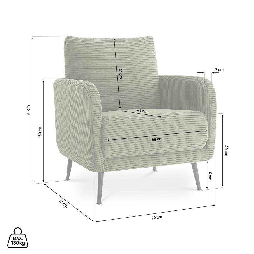 Sicaan Fauteuil design EMMA velours côtelé vert sauge - Image 2